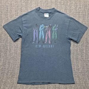 Vintage 90s New Orleans Jazz T-Shirt Medium Hanes Beefy-T Single Stitch USA Blue